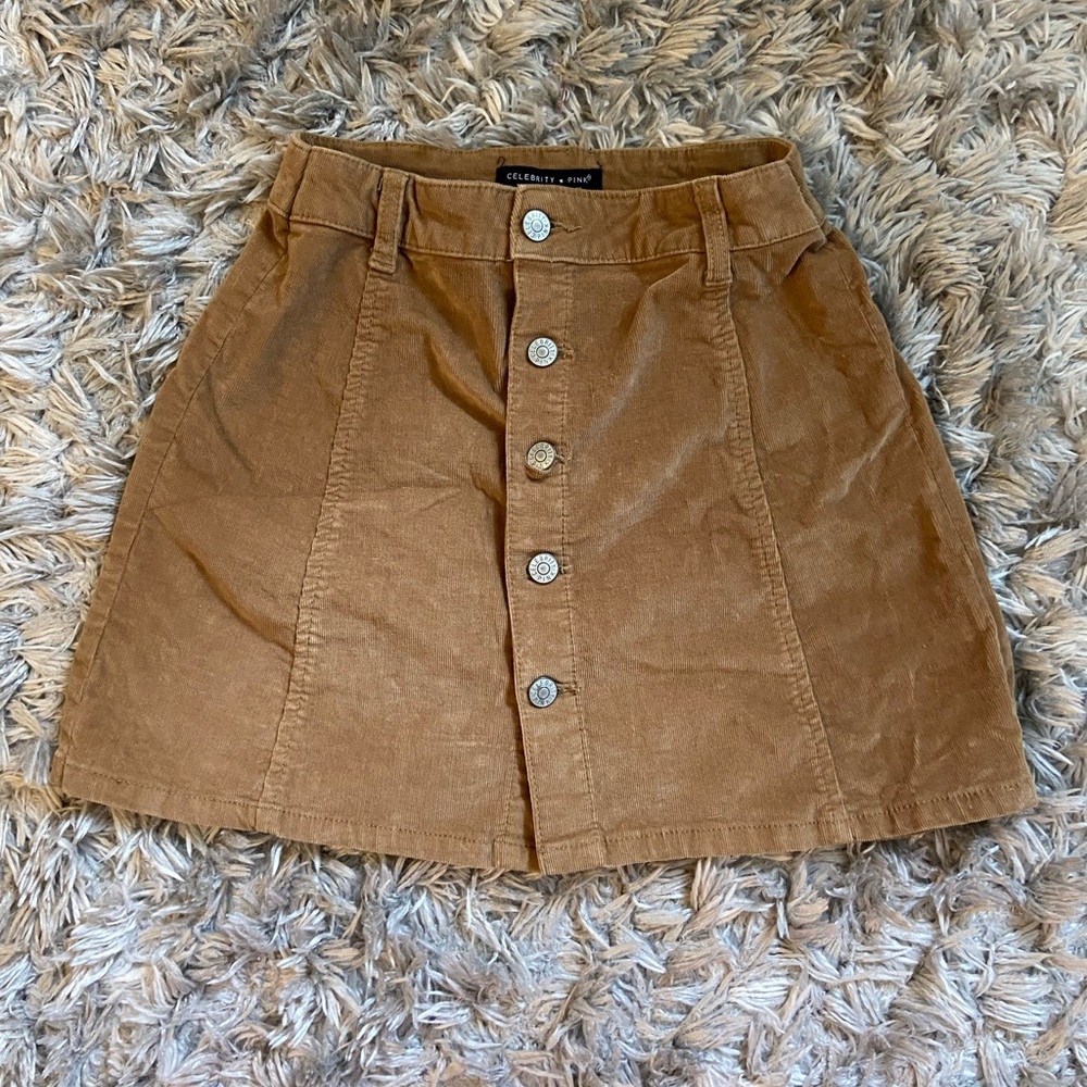Golden corduroy button-down skirt
